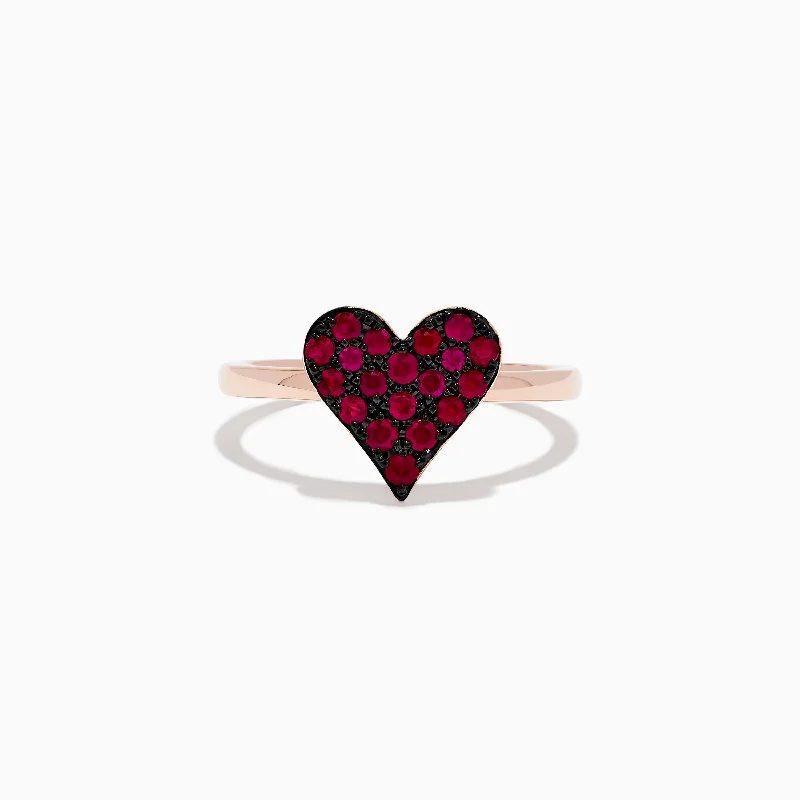 ladies rings 1980s-Casino 14K Rose Gold Ruby Heart Ring