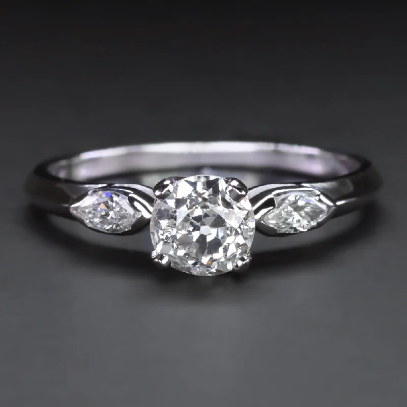 classic engagement rings -VINTAGE DIAMOND ENGAGEMENT RING 0.61ct OLD EUROPEAN CUT 18k WHITE GOLD MARQUISE