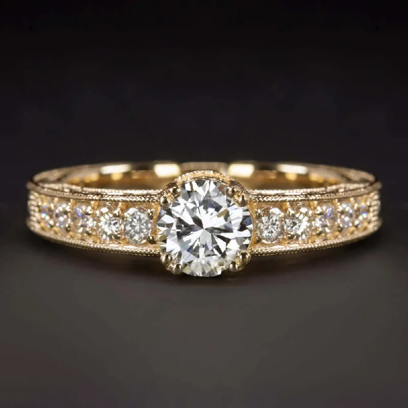 Victorian engagement rings -0.80ct VINTAGE STYLE DIAMOND ENGAGEMENT RING J SI2 ROUND CUT 14k YELLOW GOLD