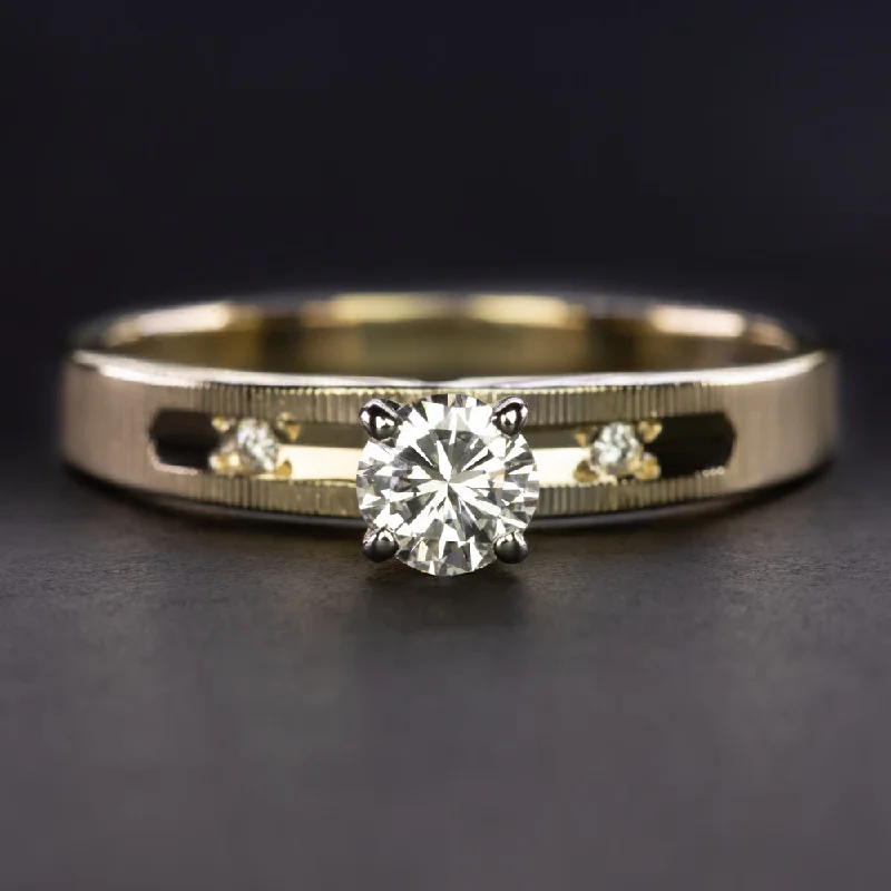 vintage-inspired engagement rings -VINTAGE DIAMOND ENGAGEMENT RING 0.35ct F VS2 ROUND CUT 14k TWO TONE YELLOW GOLD