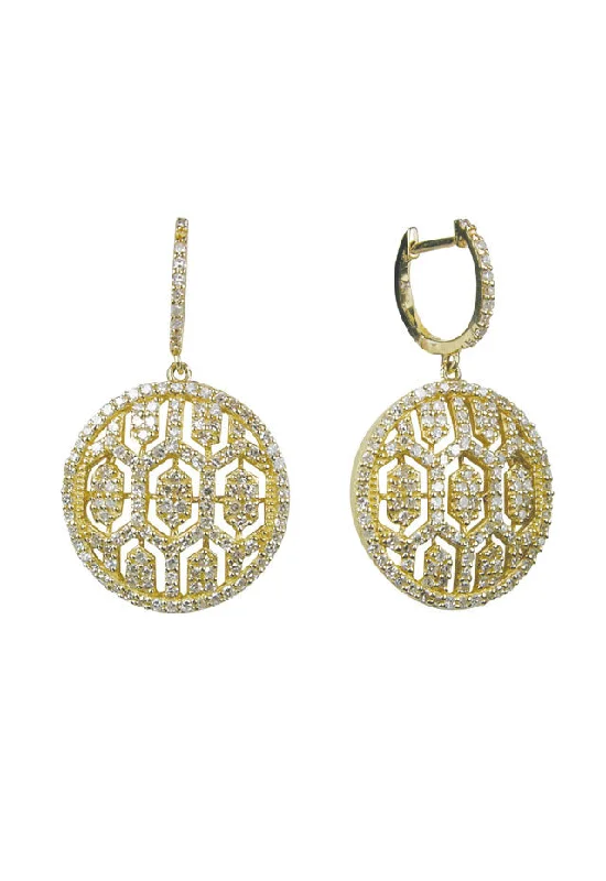 ladies earrings energy-D'Oro 14K Yellow Gold Diamond Maze Drop Earrings, 1.35 TCW