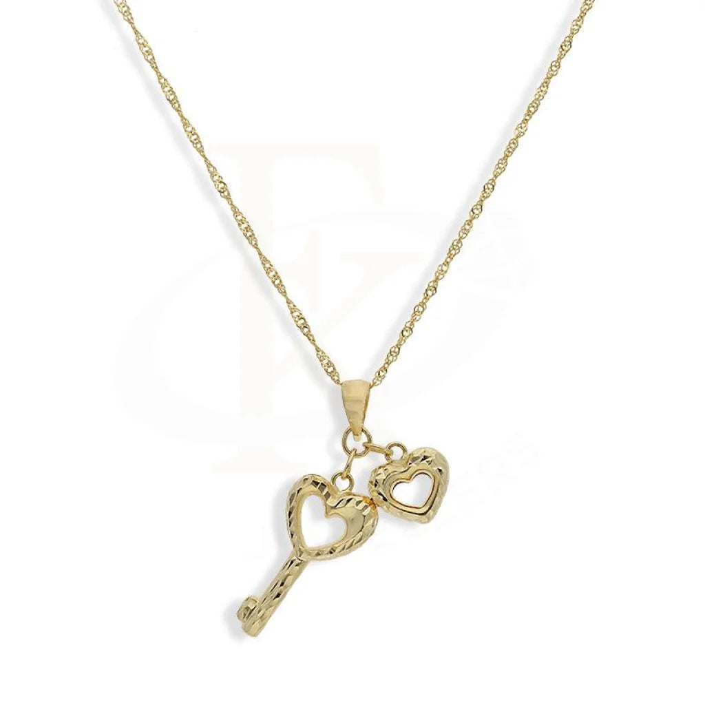 Ladies necklaces smoky charm -Gold Necklace (Chain with Heart and Key Shaped Pendant) 18KT - FKJNKL18K2247