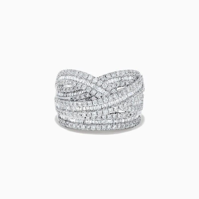 ladies rings designer-Classique 14K White Gold Diamond Crossover Ring