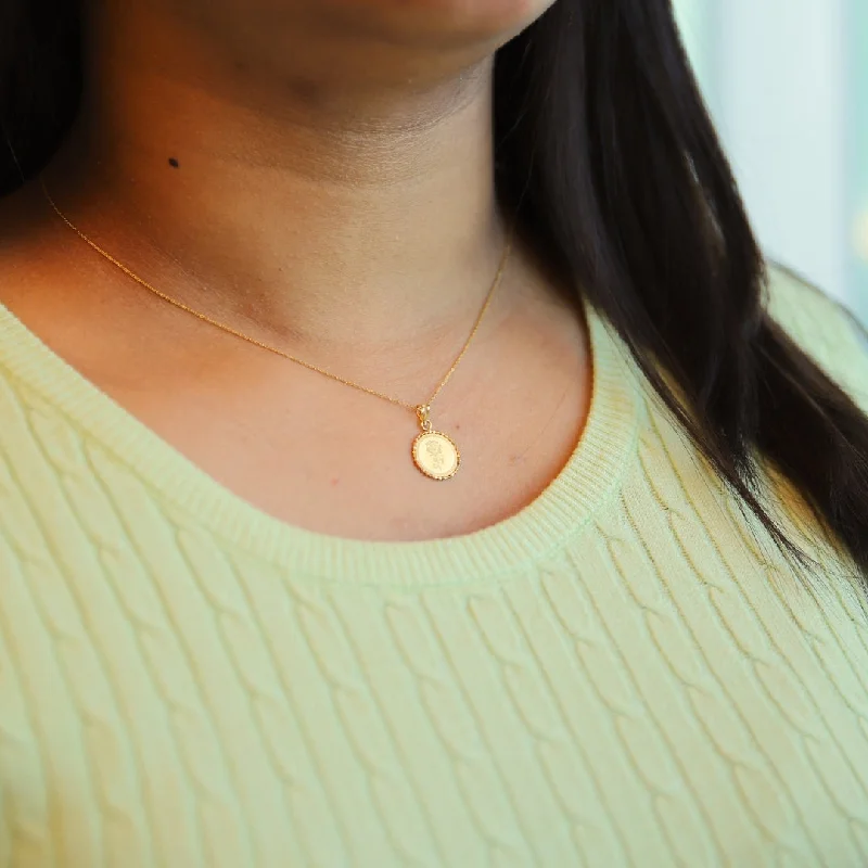 Ladies necklaces kin glow -Gold Necklace (Chain With Rose Coin Shaped Pendant) 21KT - FKJNKL21KM10017