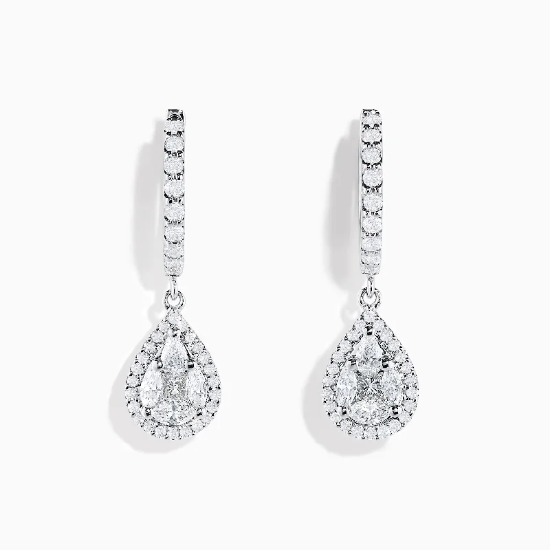 ladies earrings packaging-Bouquet 14K White Gold Diamond Teardrop Drop Earrings