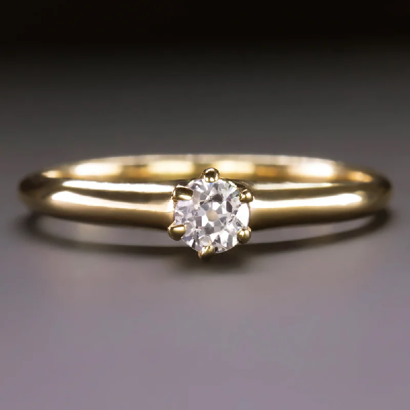 gold engagement rings -ANTIQUE DIAMOND ENGAGEMENT RING OLD MINE CUT SOLITAIRE VICTORIAN 14k YELLOW GOLD