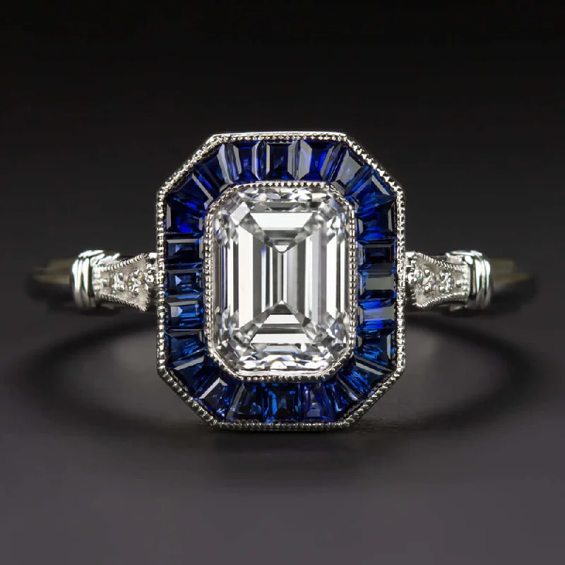 timeless engagement rings -1.20c GIA CERT H VVS2 DIAMOND ENGAGEMENT RING VINTAGE STYLE SAPPHIRE EMERALD CUT