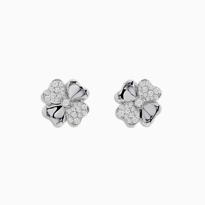 ladies earrings work-14K White Gold Diamond Flower Earrings