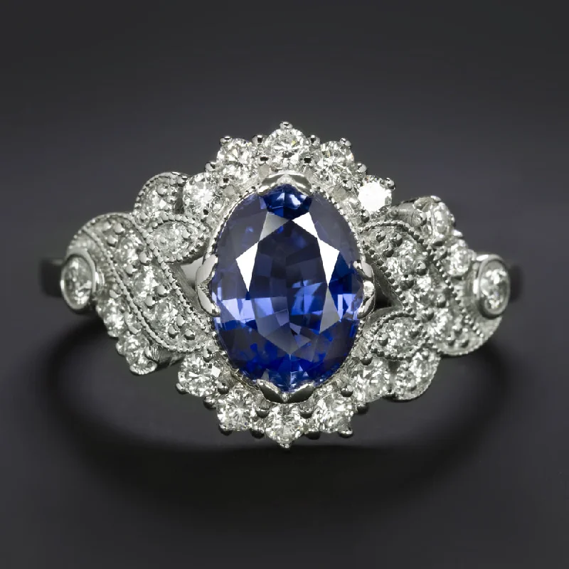 modern classic engagement rings -2.26ctw SAPPHIRE DIAMOND VINTAGE STYLE COCKTAIL RING OVAL CUT ENGAGEMENT NATURAL