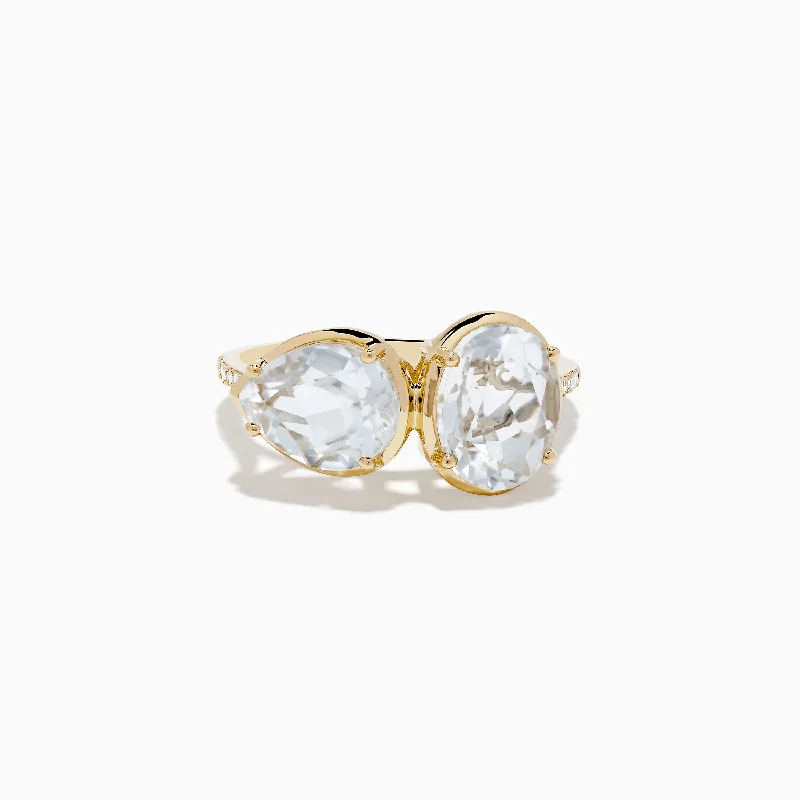 ladies rings colorful-14K Yellow Gold White Topaz and Diamond Ring