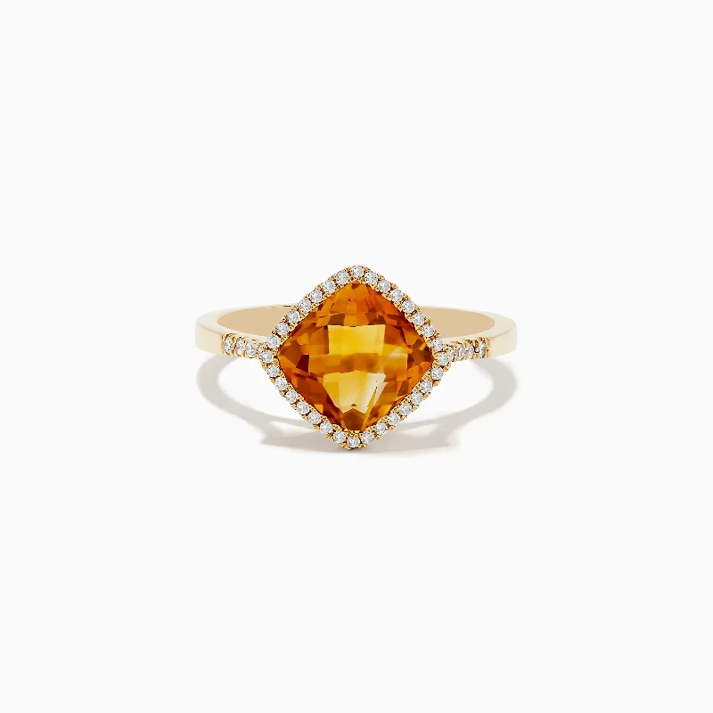 ladies rings hypoallergenic-Sunset 14K Yellow Gold Citrine and Diamond Ring