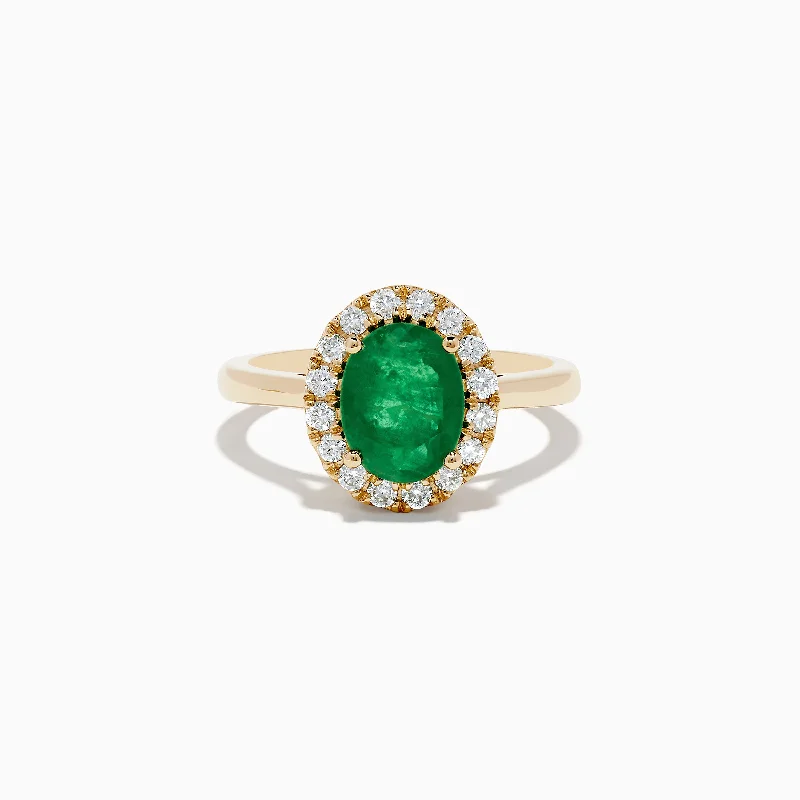 ladies rings initial-14K Yellow Gold Emerald and Diamond Ring