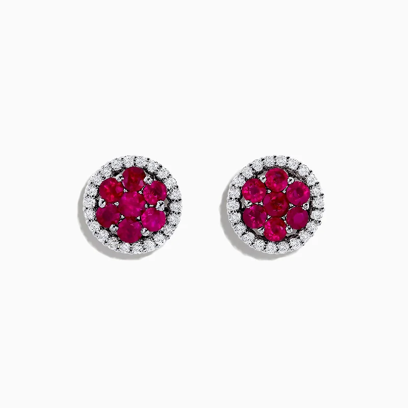 ladies earrings small-18K White Gold Ruby and Diamond Stud Earrings, 1.76 TCW