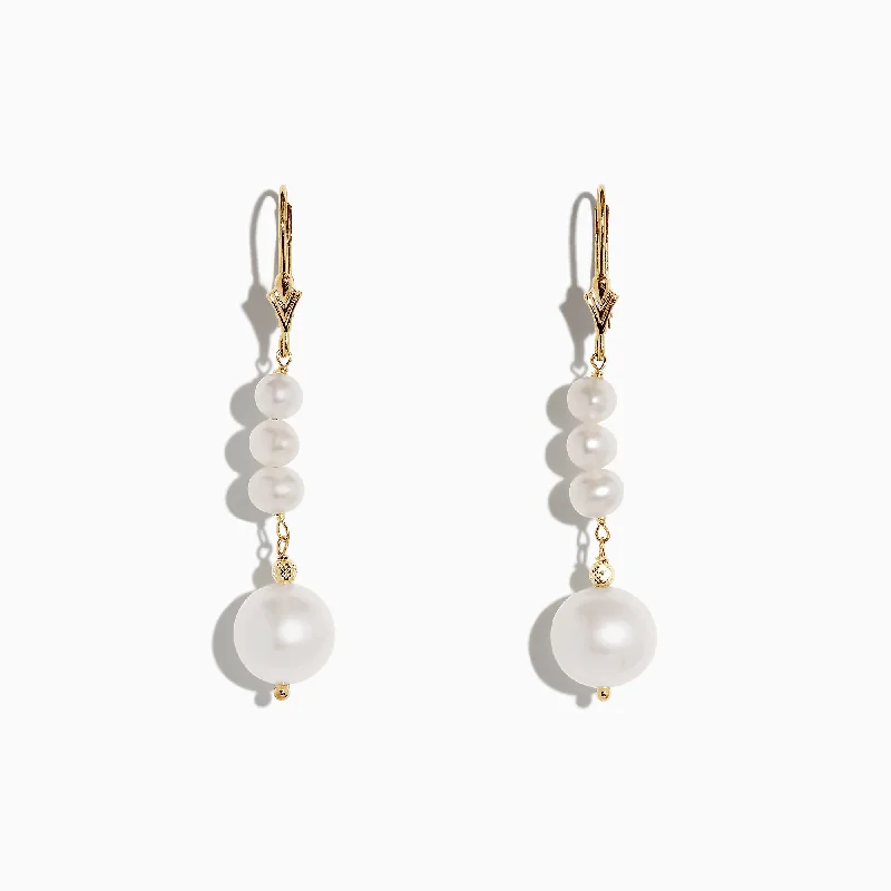 ladies earrings tassel-14K Yellow Gold Pearl Drop Earrings