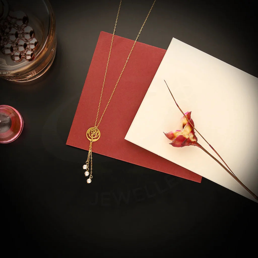 Ladies necklaces sign shine -Gold Rose with Hanging Pearl Necklace 21KT - FKJNKL21KM5397