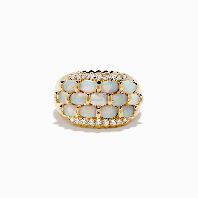 ladies rings textured-Aurora 14K Yellow Gold Opal and Diamond Ring