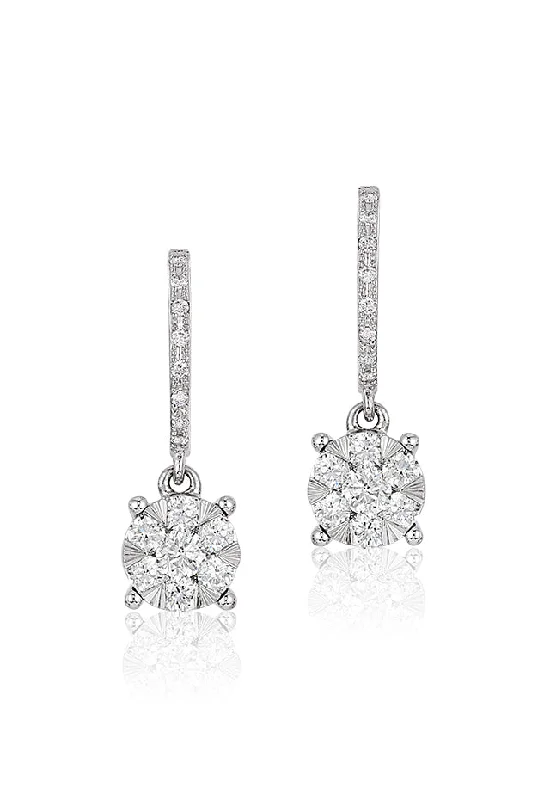 ladies earrings natural-Bouquet 14K White Gold Diamond Cluster Drop Earrings, 0.50 TCW