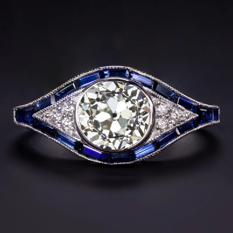 modern classic engagement rings -1.5ct CERTIFIED OLD EUROPEAN CUT DIAMOND ENGAGEMENT RING VINTAGE STYLE SAPPHIRE