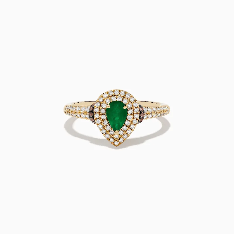 ladies rings mother’s day-Brasilica 14K Yellow Gold Emerald, White and Espresso Diamond Ring