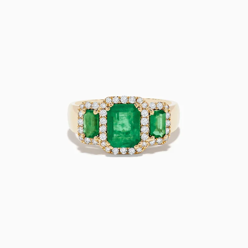 ladies rings filigree-Brasilica 14K Yellow Gold Emerald and Diamond Ring