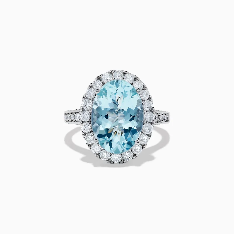 ladies rings symbolic-Aquarius 14K White Gold Aquamarine and Diamond Oval Ring