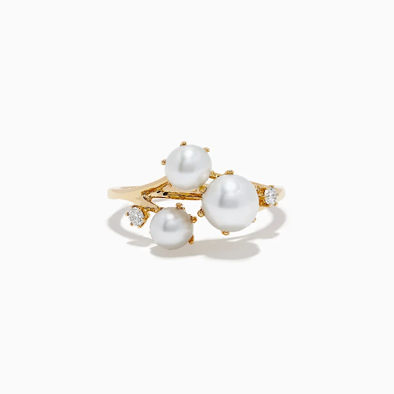 ladies rings forever-Pearl 14K Yellow Gold Diamond and Pearl Cluster Ring