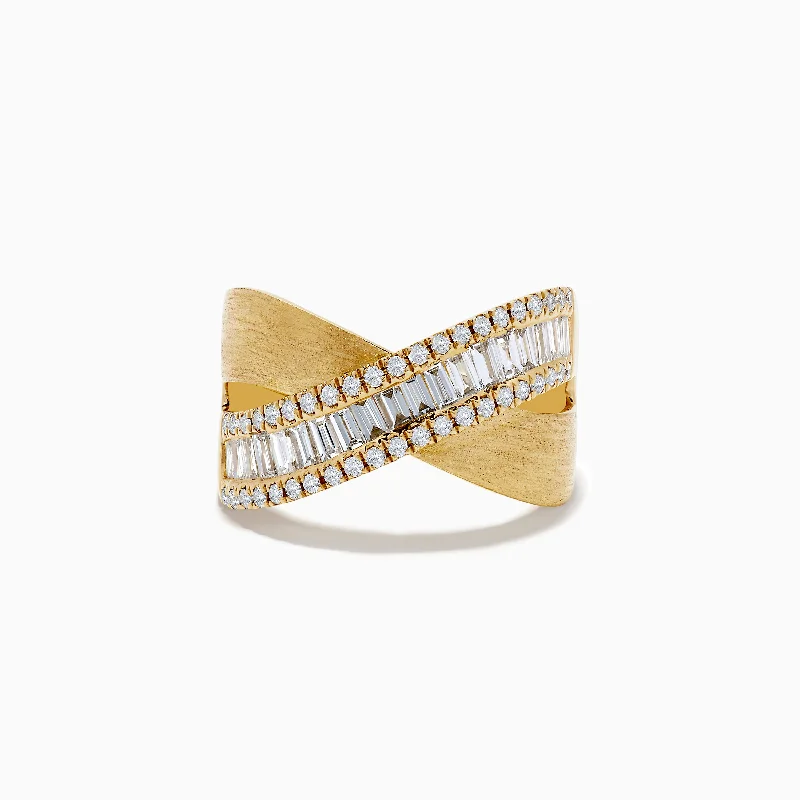 ladies rings hypoallergenic-D'Oro 14K Brushed Yellow Gold Diamond Crossover Ring