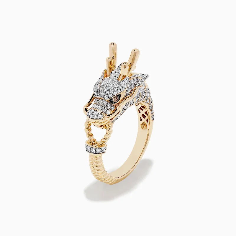 ladies rings cleaning-Safari 14K Yellow Gold Espresso and White Diamond Dragon Ring