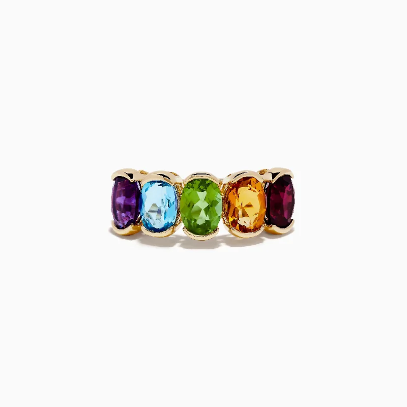 ladies rings heavy-Mosaic 14K Yellow Gold Multi Stone Ring