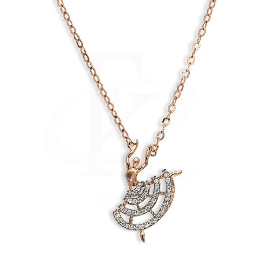 Ladies necklaces last charm -Sterling Silver 925 Rose Gold Plated Dancing Girl Necklace - FKJNKLSL2658