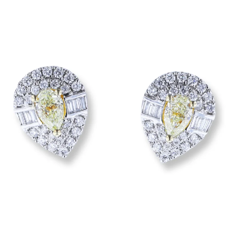 ladies earrings designs-14K WHITE GOLD 0.63CTW YELLOW DIAMOND & 0.50CTW WHITE DIAMOND HALO EARRINGS