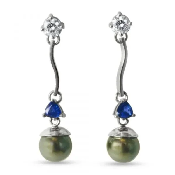 ladies earrings unity-Tahitian Pearl and Sapphire Earrings