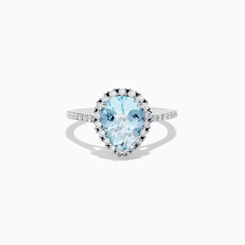 ladies rings polishing-Aquarius 14K White Gold Aquamarine and Diamond Teardrop Ring