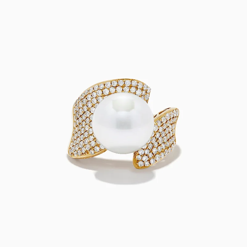 ladies rings sapphire-14K Yellow Gold Fresh Water Pearl and Diamond Ring