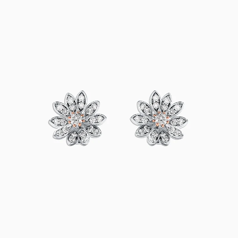 ladies earrings tribal-14K Two Tone Gold Diamond Flower Stud Earrings, 0.53 TCW