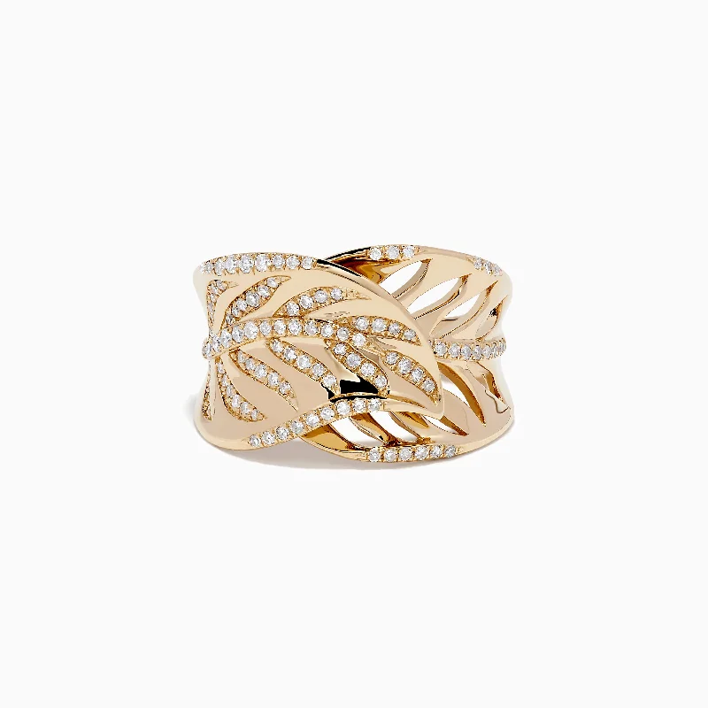 ladies rings sale-D'Oro 14K Yellow Gold Diamond Leaf Ring