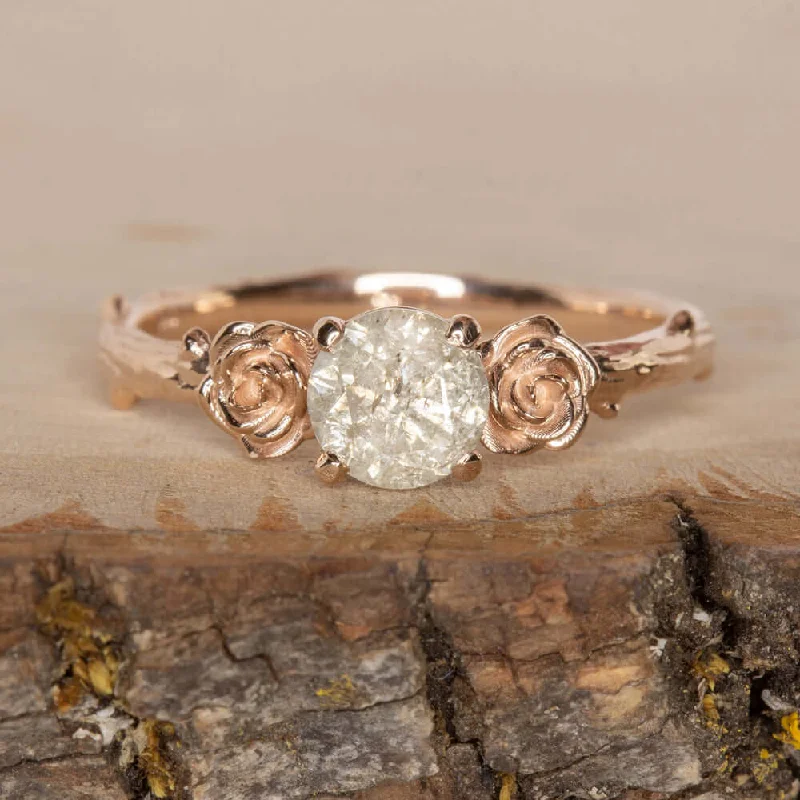 antique engagement rings -FLORAL .65ct ROUND CUT NATURAL DIAMOND ENGAGEMENT RING RUSTIC ROSE GOLD BRANCH