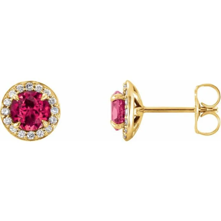 ladies earrings spiritual-14K Yellow 4 mm Lab-Grown Ruby & 1/10 CTW Natural Diamond Earrings