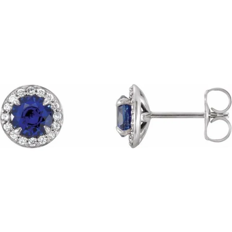 ladies earrings christmas-Platinum 3.5 mm Lab-Grown Blue Sapphire & 1/8 CTW Natural Diamond Earrings