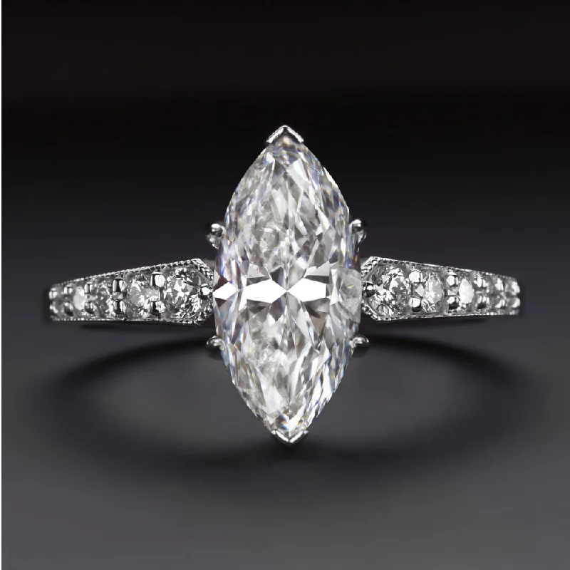 conflict-free engagement rings -MARQUISE SHAPE DIAMOND ENGAGEMENT RING VINTAGE STYLE NATURAL 14k WHITE GOLD