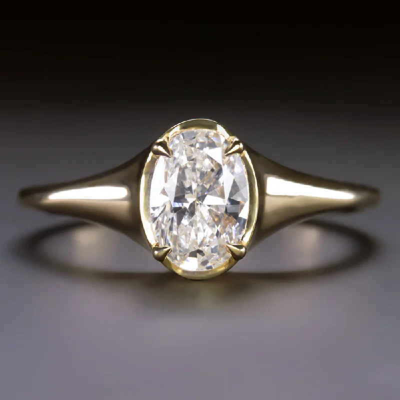 floral engagement rings -0.91ct OVAL CUT DIAMOND SOLITAIRE ENGAGEMENT RING GIA CERTIFIED 14k YELLOW GOLD