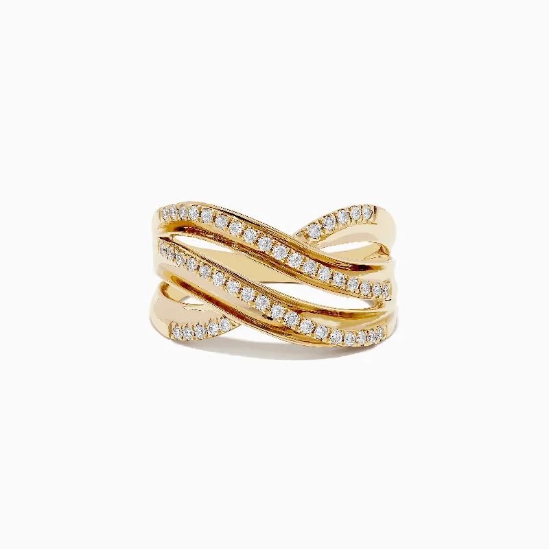 ladies rings fall-D'oro 14K Yellow Gold Diamond Crossover Ring