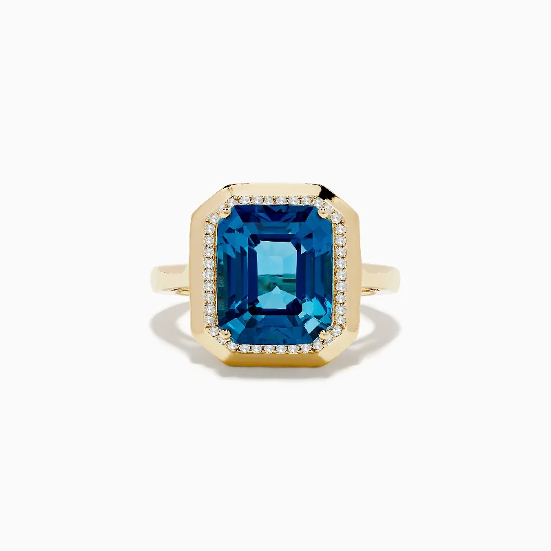 ladies rings topaz-Ocean Bleu 14K Yellow Gold London Bleu and Diamond Ring