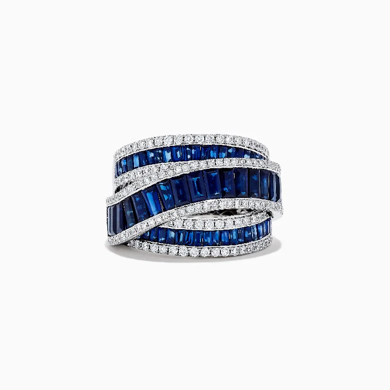 ladies rings forever-Royal Bleu 14K White Gold Sapphire and Diamond Crossover Ring