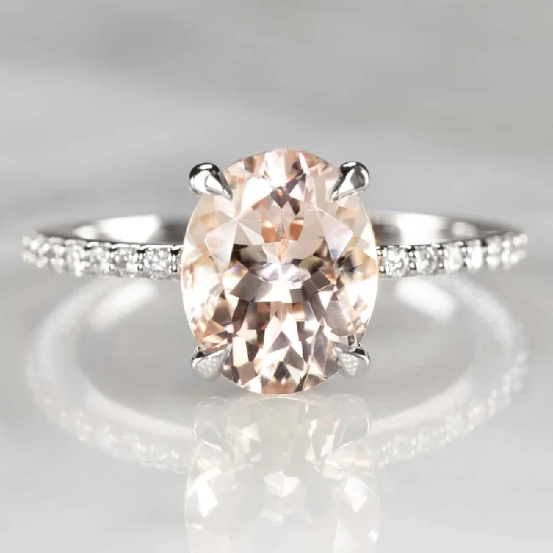 aesthetic engagement rings -2.3ct MORGANITE ENGAGEMENT RING DIAMOND PAVE BAND OVAL ROSE GOLD WHITE CLASSIC