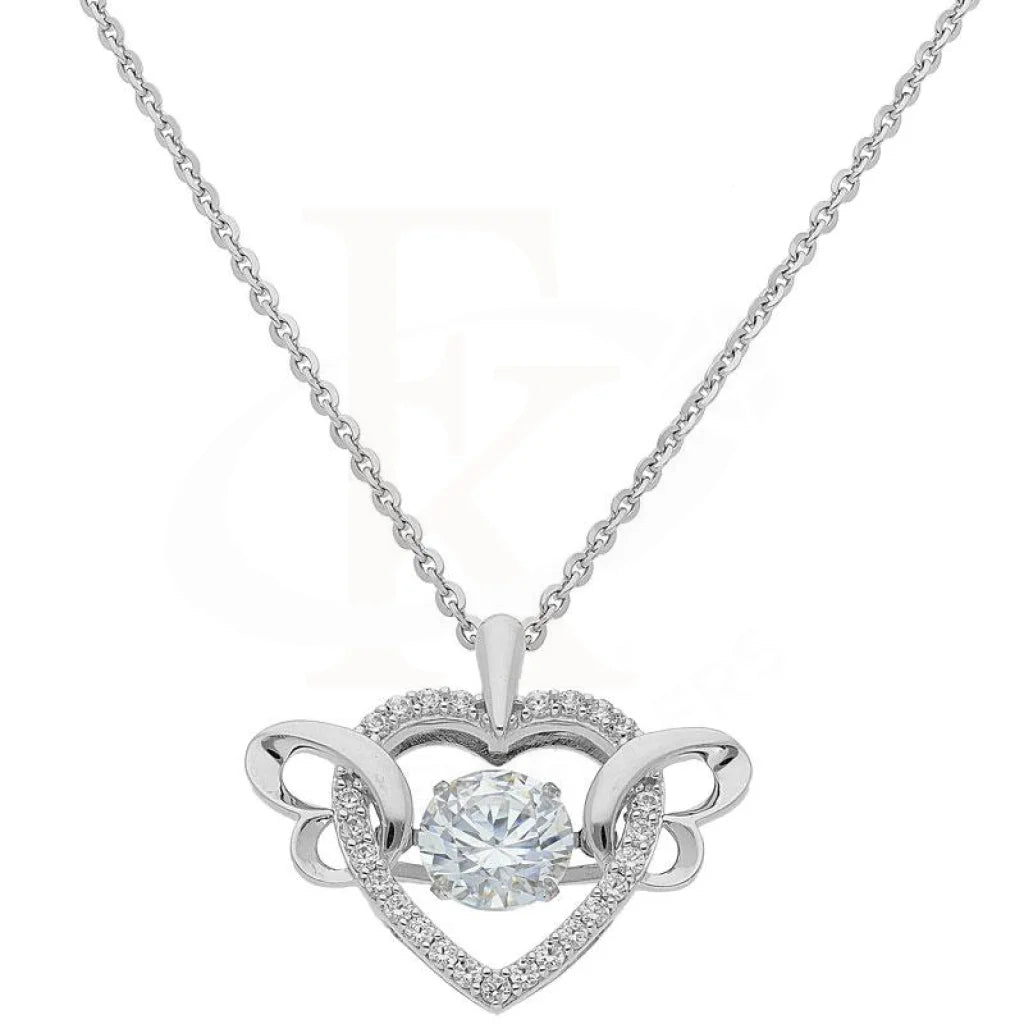 Ladies necklaces orbit glow -Dancing Stone Swarovksi Zirconia Heart Pendant Necklace in 18KT White Gold - FKJNKL1960