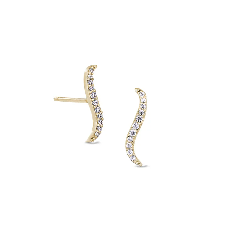 ladies earrings swarovski-Gold Finish Sterling Silver Micropave Climber Earrings with Simulated Diamonds