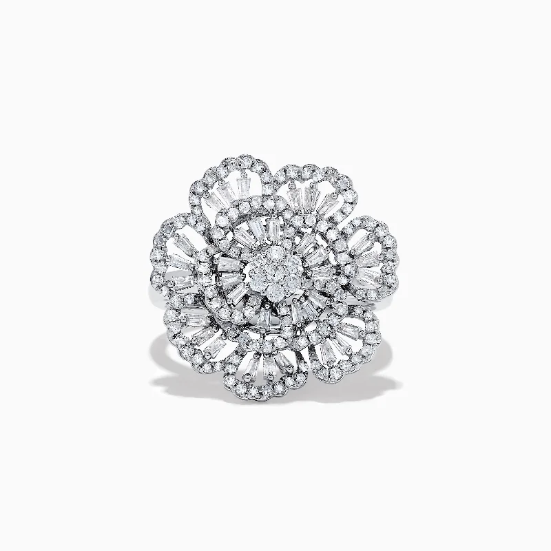 ladies rings hypoallergenic-Pave Classica 14K White Gold Diamond Flower Ring