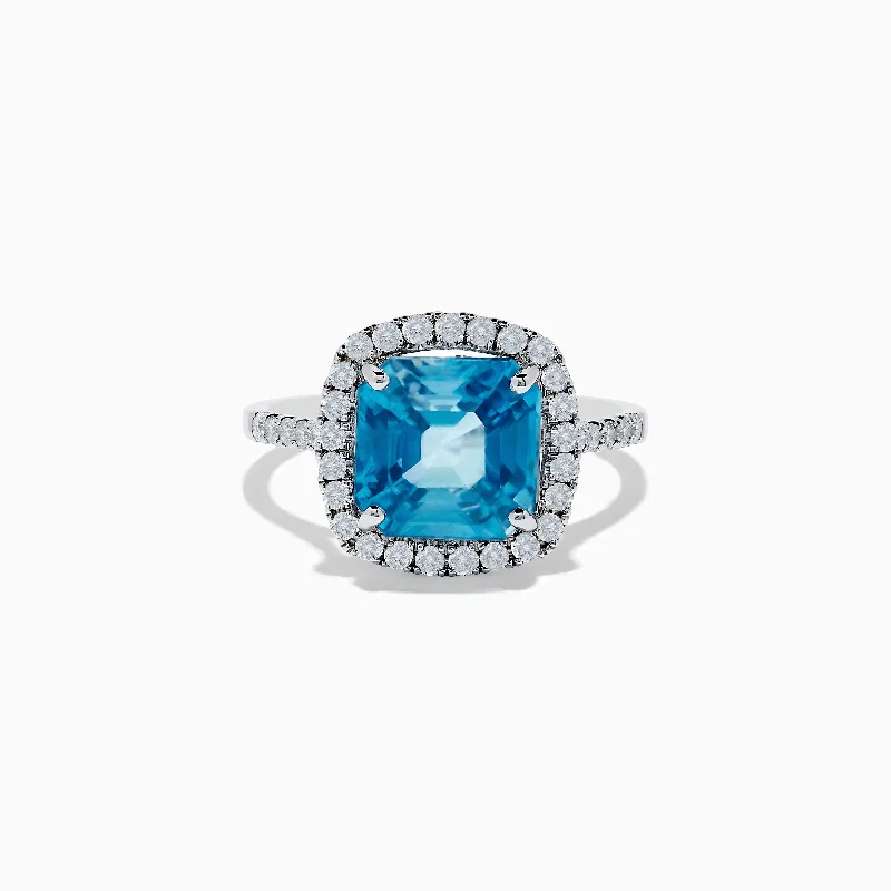 ladies rings opal-14K White Gold Blue Zircon and Diamond Ring