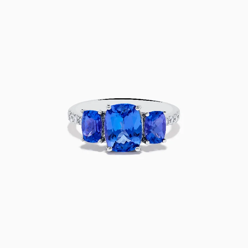 ladies rings premium-Nahla 14K White Gold Tanzanite and Diamond 3 Stone Ring